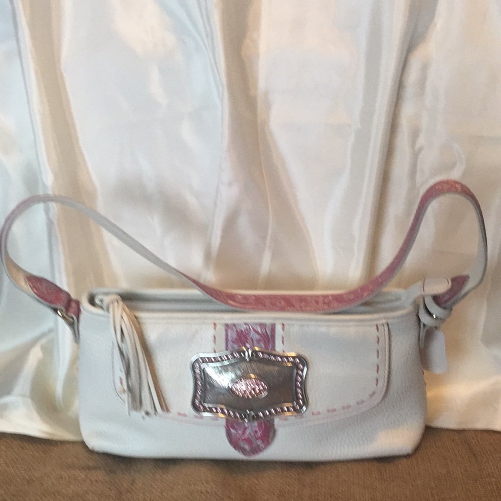 Brighton white pink leather western hobo